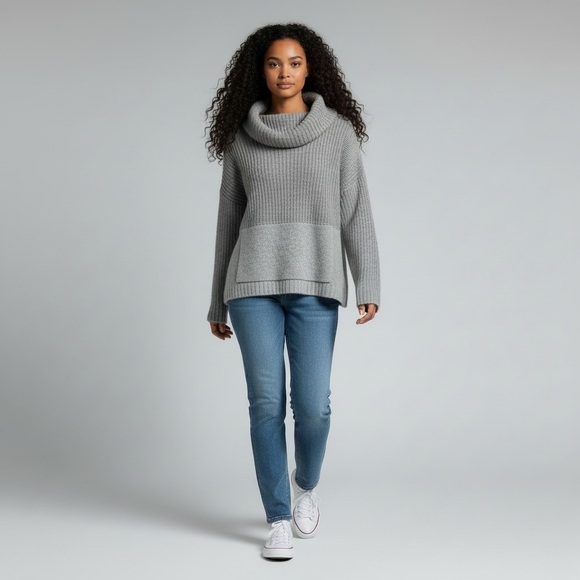 Sweaters - Wool Alpaca Blend Cowl Neck Gray Sweater - XL